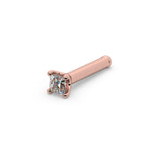 14k rose gold princess-cut diamond pushpin end only, angled view showing rose gold prong setting on pin