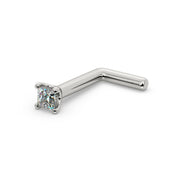 14k white gold princess-cut diamond nose ring with L-post style, angled view showing post bend