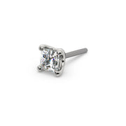 14k white gold 1.75mm princess-cut diamond threadless push-pin end only with titanium post, angled view