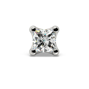 14k white gold 2mm princess-cut diamond labret end, straight-on front view of four-prong setting