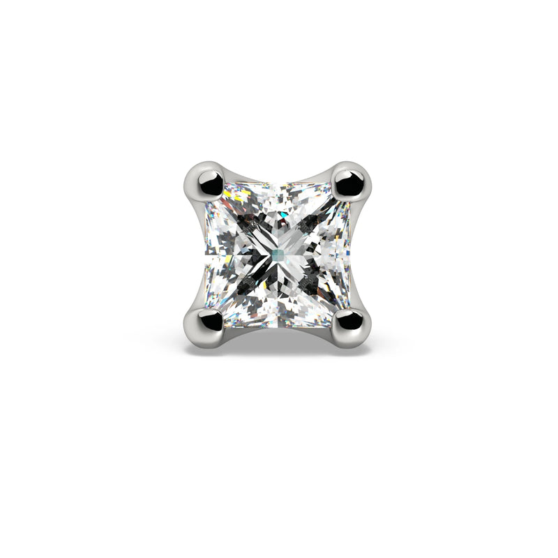 14k white gold 2mm princess-cut diamond labret end, straight-on front view of four-prong setting