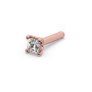 14k rose gold 2mm princess-cut diamond nose ring with bone-style straight post, angled view