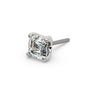 14k white gold Asscher-cut diamond push-pin end only, angled view highlighting step-cut facets