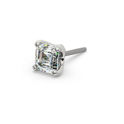 14k white gold Asscher-cut diamond push-pin end only, angled view highlighting step-cut facets