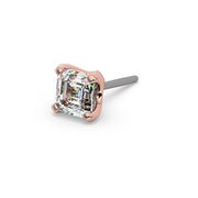 14k rose gold Asscher-cut diamond push-pin end only, angled view showing four-prong setting and pin