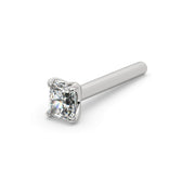 14k white gold radiant-cut diamond nose stud straight post style, close-up angled view