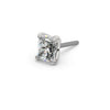 14k white gold 2.3mm radiant-cut diamond push-pin end only, angled view showing sparkle and prong detail