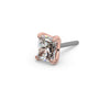 14k rose gold 2.3mm radiant-cut diamond push-pin end only, angled view highlighting four-prong setting