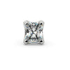 Front view of 2.3mm radiant-cut diamond end in 14k white gold, four-prong setting detail close-up