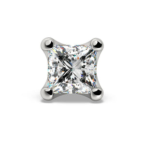 14k white gold 2.5mm princess-cut diamond stud end, straight-on front view showing four-prong setting