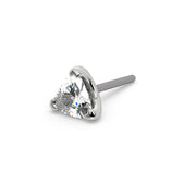 14k white gold trillion-cut diamond threadless end only, angled view with titanium push-pin post visible