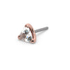 14k rose gold trillion-cut diamond threadless end only, angled view with titanium push-pin post visible