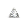 14k white gold 2.5mm trillion diamond labret end, straight-on front view of three-prong setting