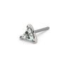 14k white gold 2.5mm triangle diamond threadless push-pin end only, angled view with titanium post