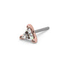 14k rose gold 2.5mm triangle diamond threadless push-pin end only, angled view showing titanium post