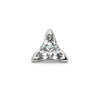 14k white gold 2.5mm triangle diamond flat back stud end, front view with three-prong setting