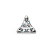 14k white gold 2.5mm triangle diamond flat back stud end, front view with three-prong setting