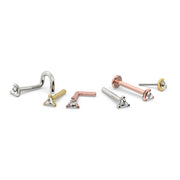 Triangle diamond nose ring in all style variants: twist, bone, L-post, flatback, and pushpin in yellow, white, and rose gold