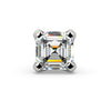 Front view of 2.6mm Asscher-cut diamond in 14k white gold four-prong setting, stepped facets visible