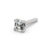 14k white gold Asscher-cut diamond nose bone stud with rounded tip, angled product view
