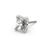 14k white gold 2.7mm radiant-cut diamond threadless end only, angled view highlighting facets and prong detail