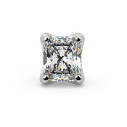 2.7mm radiant-cut diamond end close-up in white gold, front view highlighting brilliant facets and clipped corners