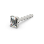14k white gold emerald-cut diamond nose ring straight post style, angled side view