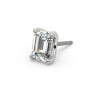 14k white gold emerald-cut diamond threadless push-pin end, angled view highlighting four-prong setting