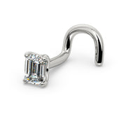 14k white gold 3mm diamond nose ring twist style, angled view showing four-prong set stone