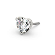 14k white gold 3mm heart-cut diamond threadless push-pin end only, angled view showing setting detail