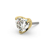 14k yellow gold 3mm heart-cut diamond threadless push-pin end only, angled view with titanium pin