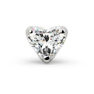 14k white gold 3mm heart-cut diamond labret end only, front view highlighting prong setting sparkle
