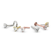 Heart diamond nose ring in white, yellow, and rose gold styles with multiple backing options displayed