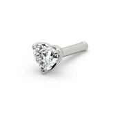 14k white gold heart-cut diamond nose ring with straight bone post, angled product view