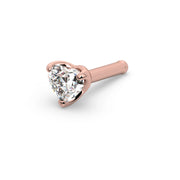 14k rose gold heart diamond nose ring with straight bone post, angled product view