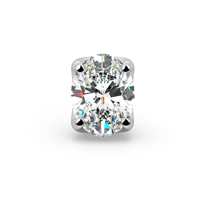 Close-up front view of 3mm oval-cut diamond in white gold 4-prong setting, showcasing brilliant facets