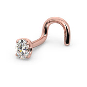 14k rose gold oval diamond nose ring with twist backing, angled view showing warm gold tone