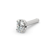 14k white gold oval diamond nose ring bone style, angled view with straight post and rounded tip