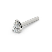 14k white gold pear-cut diamond straight-post nose stud, side view of post length and diamond end