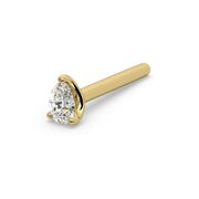 14k yellow gold pear-cut diamond straight-post nose stud, angled view showing full post and setting