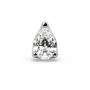 14k white gold 3mm pear-cut diamond labret end, straight-on front view of teardrop 3-prong setting