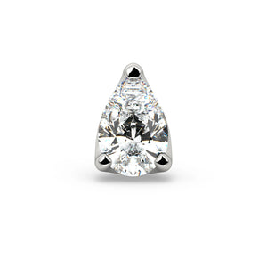 14k white gold 3mm pear-cut diamond labret end, straight-on front view of teardrop 3-prong setting