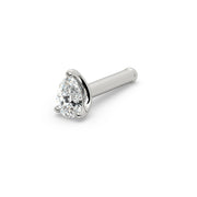 14k white gold pear-cut diamond nose bone, angled view showing straight post with rounded tip