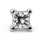 14k white gold 3mm princess-cut diamond flat back stud end, top-down front view showing faceted square diamond