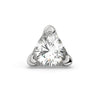 14k white gold trillion-cut diamond labret end, front view showing three-prong setting and facets