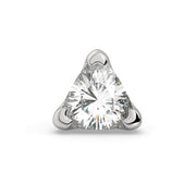 14k white gold trillion-cut diamond labret end, front view showing three-prong setting and facets