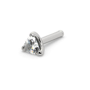 14k white gold trillion-cut diamond nose bone stud with straight post, angled view