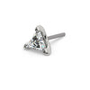 14k white gold 3mm triangle diamond threadless end only with titanium push pin post, angled view