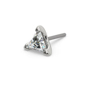 14k white gold 3mm triangle diamond threadless end only with titanium push pin post, angled view