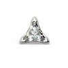 14k white gold 3mm triangle diamond end only, front view showing three-prong setting and faceted stone